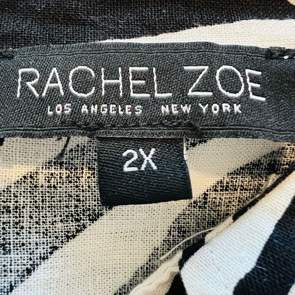 Rachel Zoe Linen Black & White Palm Frond Tropical Blouse Resort Wear Plus 2X - Picture 9 of 11
